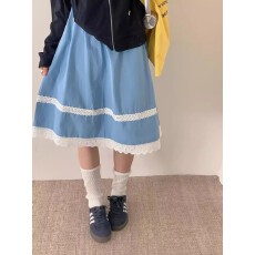 批发2026春季新款版型挺阔韩系高级感拼蕾丝花边小清新半身裙