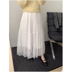 批发26年早春OULO温柔风网纱拼接百褶显瘦纱裙<b class='q'>半身裙</b>