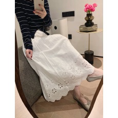 批发2026春复古蕾丝花边白色半身裙女高腰a字大摆蛋糕裙遮胯长款潮