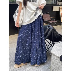 批发碎花半身裙女2026年新款高腰褶皱大摆长裙设计感宽松显瘦百搭半裙