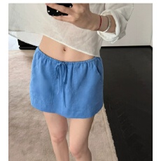 批发宁司 天丝亚麻低腰直筒半身裙女夏季韩系休闲<b class='q'>百搭</b>显瘦a字短款裙子