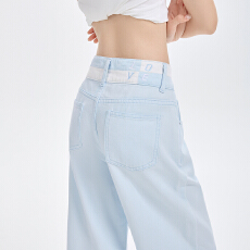 批发蓝色刺绣高腰阔腿牛仔裤女2025<b class='q'>秋</b>新款显瘦垂感梨形身材宽松拖地裤