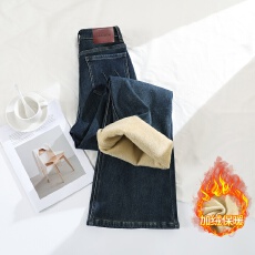 批发加绒复古高腰<b class='q'>弹力</b>喇叭<b class='q'>牛仔裤</b>女2025新款修身不贴腿显瘦拖地马蹄裤