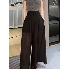 批发小众设计新款气质时尚<b class='q'>百搭</b>拼接设计高腰宽松显瘦拖地裤自家工厂