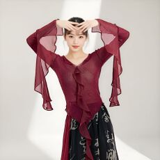 批发长袖<b class='q'>T</b><b class='q'>恤</b>女古典舞民族舞身韵纱衣飘逸仙气成人艺考上衣自家工厂
