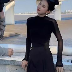 批发长袖<b class='q'>T</b><b class='q'>恤</b>女法式网纱拼接性感纯欲设计感小众气质自家工厂