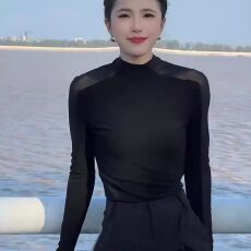 批发长袖<b class='q'>T</b><b class='q'>恤</b>女法式网纱拼接性感纯欲设计感小众气质自家工厂
