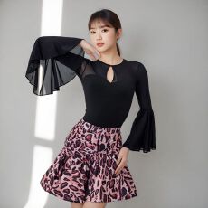 批发带胸垫瑜伽连体长袖T恤女网纱拼接喇叭袖<b class='q'>拉丁舞</b>蹈形体<b class='q'>服</b>自家工厂