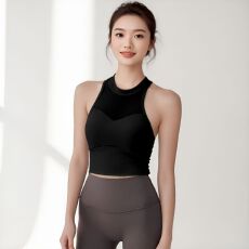 批发带胸垫吊带背心女性感网纱瑜伽工字背心运动健身跑步自家工厂