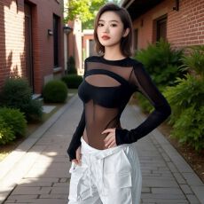 批发纯欲连体衣性感辣妹网纱镂空长袖设计<b class='q'>T</b><b class='q'>恤</b>透视修身自家工厂