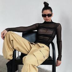 批发长袖连体衣<b class='q'>女</b>美式辣妹别致网纱透视感时髦高腰修身型自家工厂