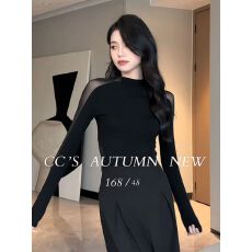 批发<b class='q'>长袖</b><b class='q'>T</b><b class='q'>恤</b>女法式网纱拼接性感纯欲设计感小众气质自家工厂