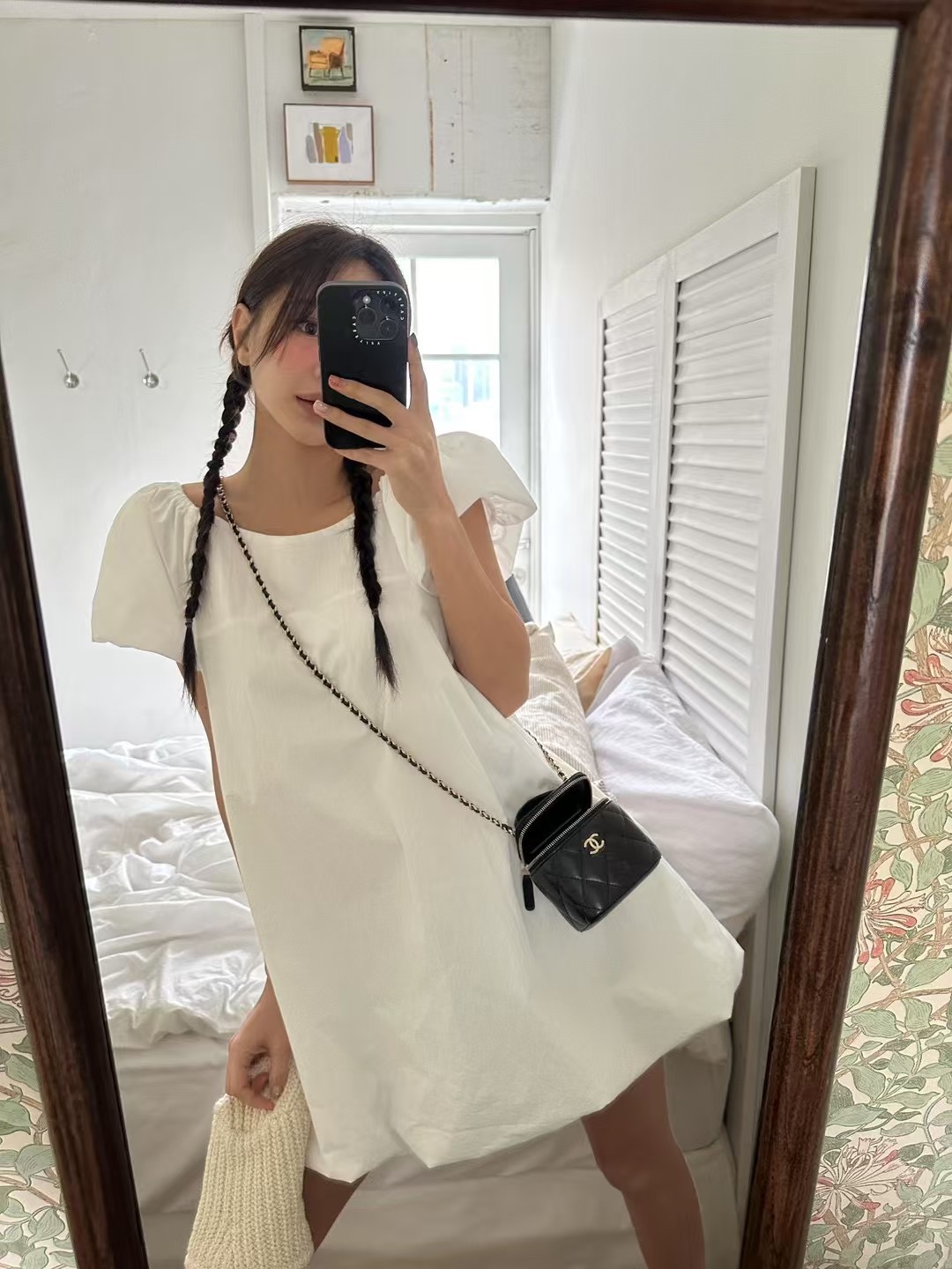 지금 huo 둘 색상 광장 칼라 거품 소매 한 마디 진자 반팔 드레스