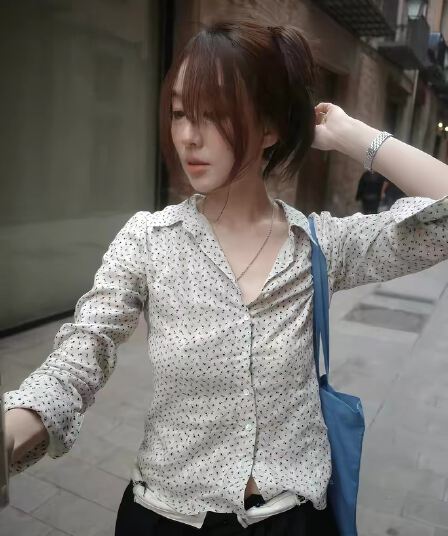있음 선적 한 부서 동대문 보 주님 연령 감소 캐주얼 프린트 몸매 가꾸기 셔츠 싱글 줄 버튼