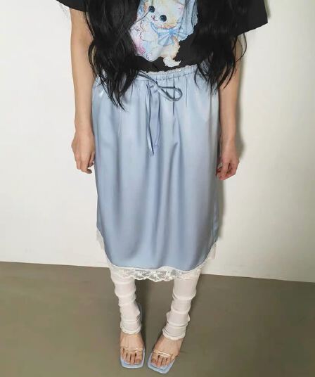 있음 선적 둘 색상 한 부서 섹션 광택 패치워크 레이스 캐주얼 반신 스커트