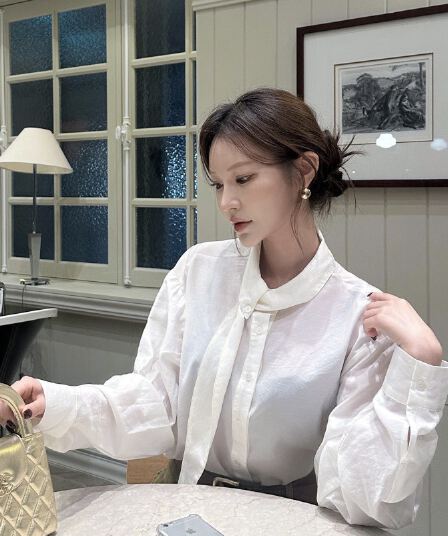 있음 선적 한 부서 출퇴근 디자인 센스 비대칭 칼라 긴팔 싱글 줄 버튼 셔츠