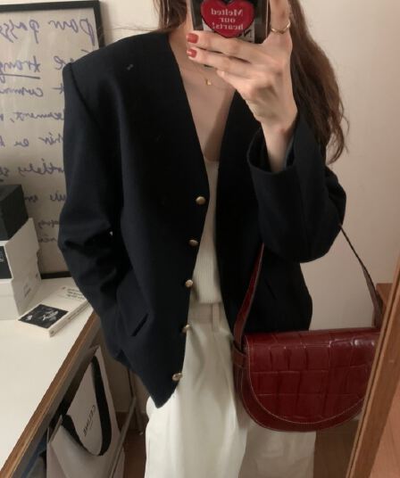 있음 선적 한 부서 클래식 미니멀리즘 다용도 V넥 긴팔 재킷