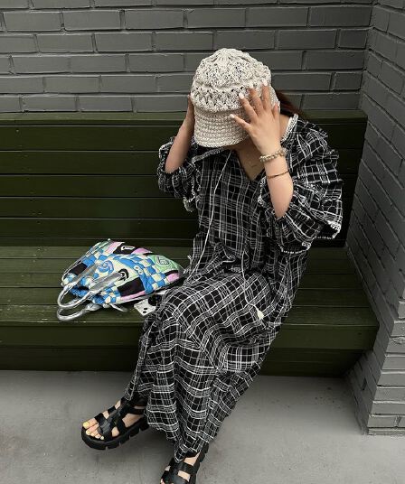 있음 선적 한 부서 체크무늬 레이스업 패치워크 레이스 루즈핏 드레스