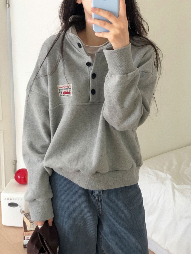 BY36881# 韩系减龄加绒翻领长袖卫衣  服裝批發女裝批發服飾貨源
