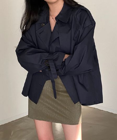 있음 선적 한 부서 폴로 칼라 루즈핏 쇼트 스타일 재킷 재킷 이중 버튼