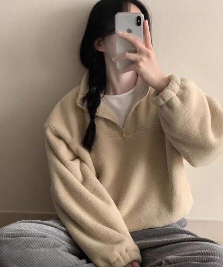 있음 선적 한 부서 소프트 반하이넥 이전 지퍼 풀오버 긴팔 플러시 셔츠