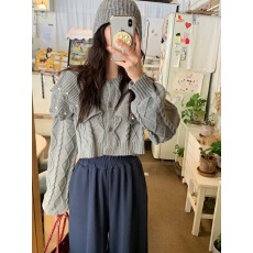 韩系复古荷叶领重工麻花针织外套女