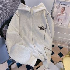 批发秋冬新款明线重工设计感刺绣连帽<b class='q'>卫衣</b>女<b class='q'>潮牌</b>情侣宽松连帽外套