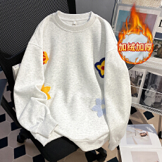 批发实拍加绒<b class='q'>情侣</b><b class='q'>卫衣</b>男女潮牌设计感秋冬<b class='q'>新款</b>刺绣花中长宽松保暖上衣