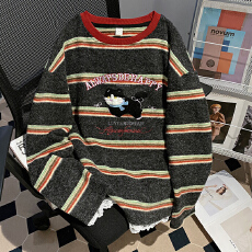 批发实拍280克<b class='q'>兔毛</b>绒长袖t恤打底衫女装蕾丝美式条纹春秋圆领上衣