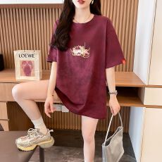 批发夏季大码300斤扎染<b class='q'>中国风</b>哪吒莲花刺绣短袖<b class='q'>t</b><b class='q'>恤</b>女纯棉宽松复古上衣