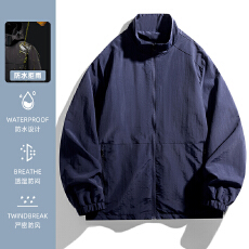 批发工厂直销纯色男士春秋<b class='q'>薄</b>款正肩<b class='q'>夹克</b>宽松大码立领户外冲锋衣外套