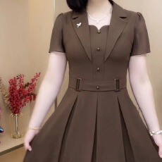 批发高档连衣裙女2026夏季短袖新款时尚减龄显瘦遮肚子<b class='q'>妈妈</b>装<b class='q'>裙子</b>