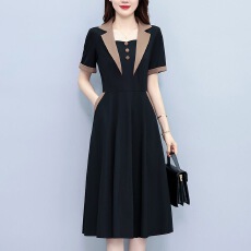 批发假两件短袖连衣裙女2026<b class='q'>夏季</b>新款妈妈时尚气质收腰显瘦西装领裙子
