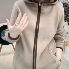 批发双面加厚绒奥粒绒秋冬女装简单款式<b class='q'>休闲</b>显瘦保暖防风连帽卫衣外套