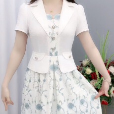 批发大码<b class='q'>女</b>装时尚假两件拼接连衣裙夏季新款修身收腰显瘦中长款a字裙