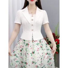 批发高档连衣裙新款夏天款贵太太气质修身遮肚子显瘦假两件裙子小香风