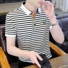 2026夏季新款Polo衫男士短袖T恤休闲条纹翻领上衣服半袖夏装男