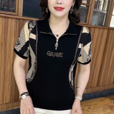 批发夏季新款半拉链短袖2026拼接卫衣烫钻<b class='q'>妈妈</b>装<b class='q'>打底衫</b>减龄女百搭上衣