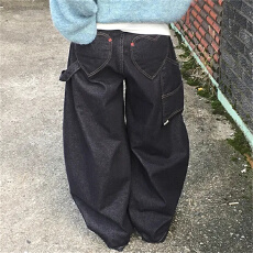 已出货  慵懒韩系 复古百搭口袋休闲裤长裤女