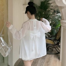 批发设计感蝴蝶结防晒开衫薄款女衬衫吊带<b class='q'>连衣裙</b>外搭罩衫夏季薄款外套