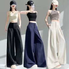 批发冰丝阔腿裤女2025夏季新款高腰遮肉山本裤薄款宽松显瘦休闲拖地裤