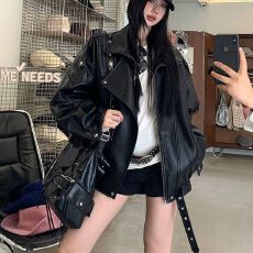 批发美式时尚机车皮衣外套女2026年秋季新款宽松百搭复古皮夹克洋气