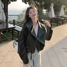 批发黑色皮衣外套女短款小个子2026<b class='q'>春</b>秋季复古机车服港风气质pu皮夹克