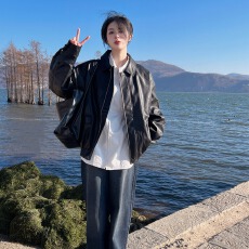 批发皮衣外套女款2026新款春秋季复古机车短款高级感黑色夹克小个子