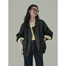 批发秋季新款PU皮纯色嘻哈外套上衣ins美式复古机车风皮夹克男女帅气