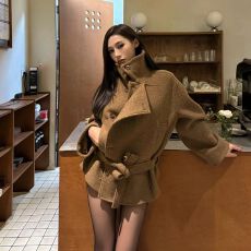批发质感赫本金敏喜立领呢子大衣女2025秋冬新款高级感毛呢外套小个子