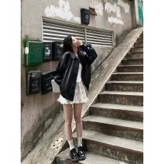 批发黑色复古皮衣外套女2025<b class='q'>春</b>秋新款高级设计感今年流行机车夹克上衣