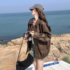 批发美拉德复古PU皮衣外套女2025春秋新款韩系高级感炸街机车风皮夹克
