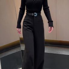时尚气质黑色休闲西装裤女2025秋季新款大码胖mm显瘦高腰阔腿长裤