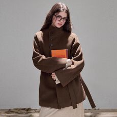 批发2025秋冬新款温柔中长款呢子毛呢外套女名媛风立领小个子呢子大衣